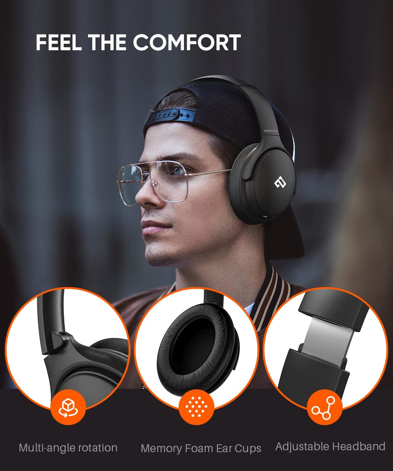 Noise Cancelling Headphones Cuffie Wireless Bluetooth 5.0 Cancellazione Attiva Del Rumore,Over Ear Con Microfono Stereo Hi-Fi,Carica Rapida, 40 Ore Di Lavoro,Per TV, Cellulari, Home Office