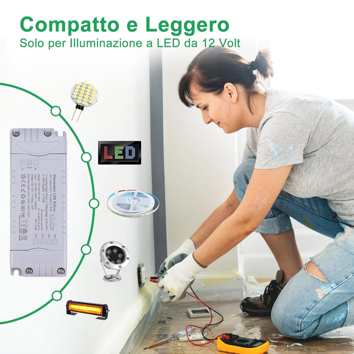 Trasformatore LED 12V 12W Dimmerabile Triac & 0-10V&1-10V & PWM & Resistenza Da 100K Alimentatore 12 Volt 1A Di Tensione Costante Driver LED AC 220V to DC Trasformatori Di Bassa Tensione