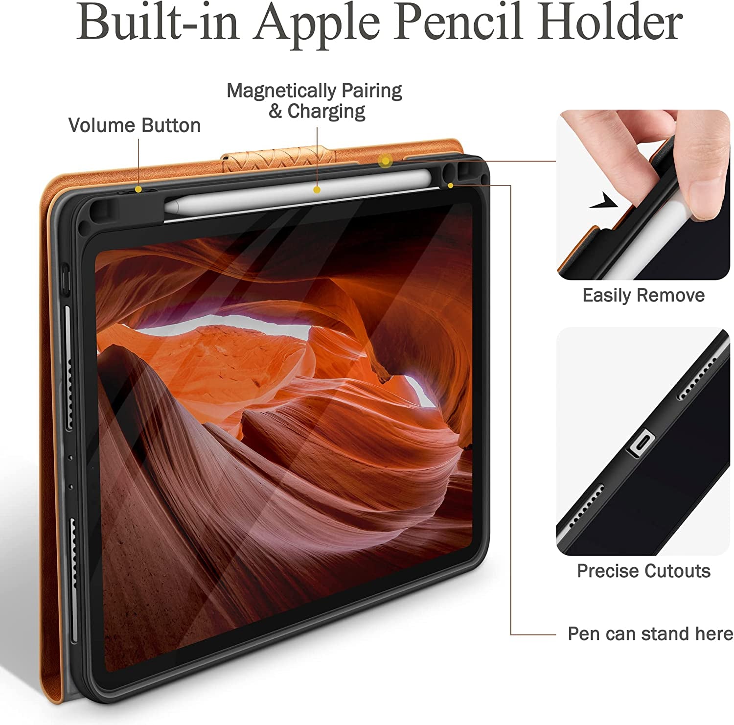 Custodia per Ipad Pro 11 2021/2020/2018 – Con Portapenne Apple in Pelle PU, Funzione Sleep/Wake, Smart Cover per Ipad Pro 11, 3Rd/2Nd/1St Generation (Marrone)