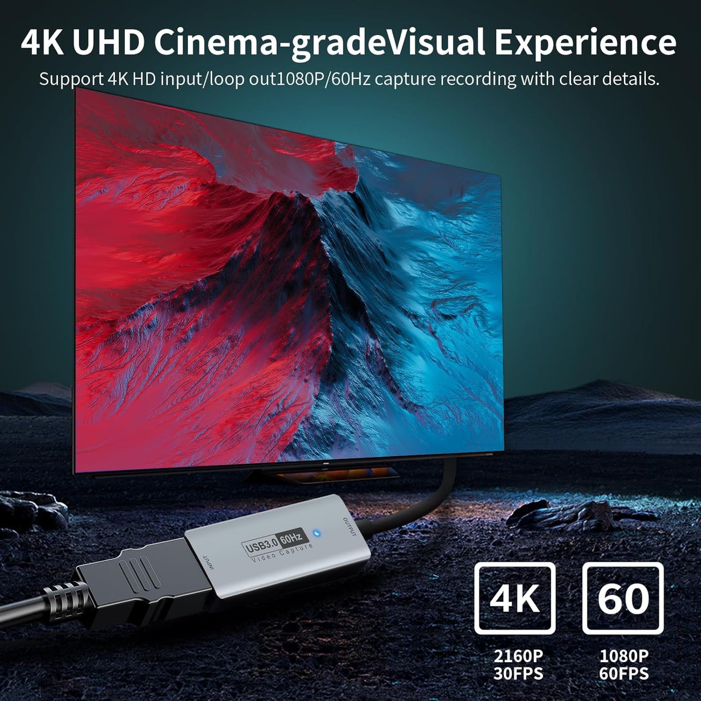 Scheda Di Acquisizione Video, Scheda Di Acquisizione 4K HDMI a USB 3.0, Scheda Di Acquisizione Audio Video 1080P 60FPS, per Insegnamento, Trasmissione, Giochi, Streaming, Videoconferenze