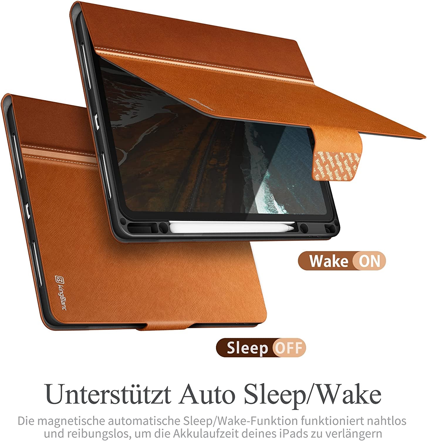 Custodia per Ipad Pro 12.9 (6A/5A/4A/3A Generazione, 2022/2021/2020/2018) Con Portapenne, Ecopelle, [Sveglia/Sonno Automatico + Supporto Ricarica Apple Pencil2 + Angoli Multipli], Marrone