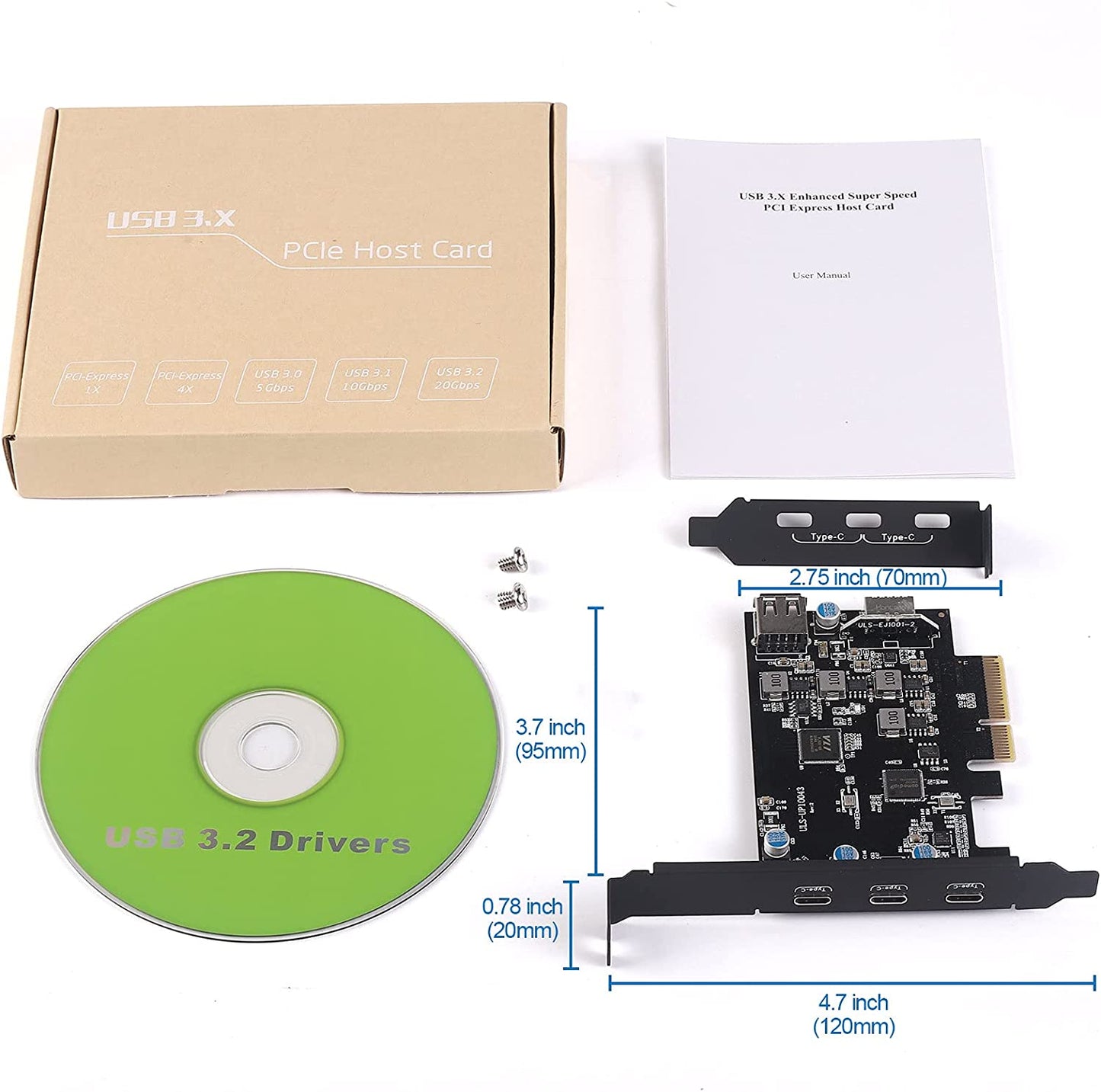 Scheda Di Espansione USB C Pcie 5 Porte, Pcie 4X a USB 3.2 Gen2 10Gpbs Con 3 Porte USB C E 2 Interne (1X USB A, 1X USB Type E a Key 20 Pin) PCI-E a USB Express Card Front Panel Adapter per PC Desktop