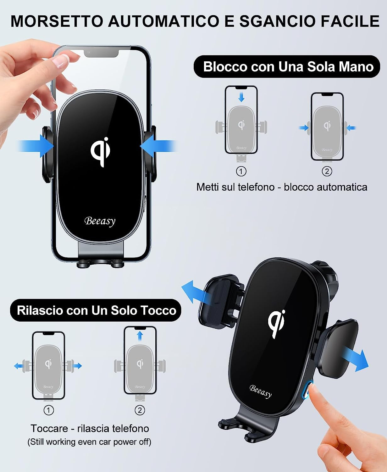 15W Qi Caricatore Wireless Auto, Ricarica Wireless Auto-[360° Rotazione] [Auto-Bloccaggio] Porta Cellulare Auto per Iphone 15 14 13 12 Pro Max Mini Plus, Galaxy S22/S23