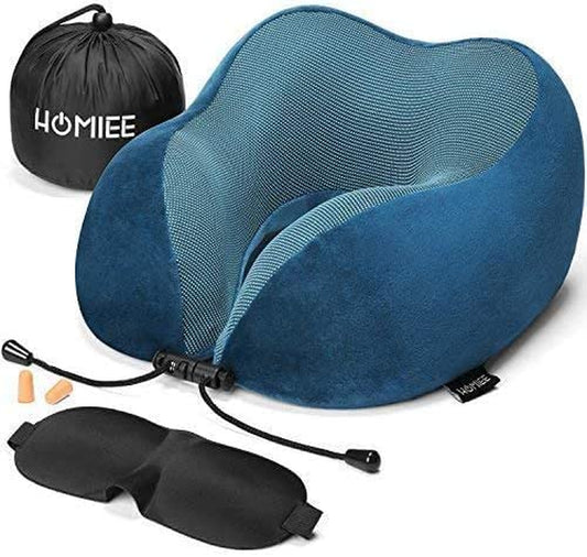 Cuscino Da Viaggio Memory Foam, Cuscino Cervicale Da Viaggio Tightness Regolabile Cuscini Collo per Treno Aereo Ufficio E Domestico Con Maschera per Occhi E Inserti per Orecchie