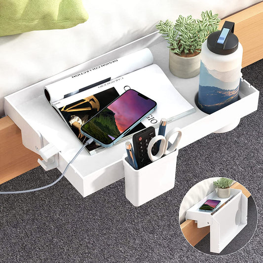 Comodino, Scaffale Pieghevole per Letto a Castello Clip Sul Piano Del Tavolo Caddy Con Portabicchieri E Coulisse per Organizer per Letto a Castello, Bianco