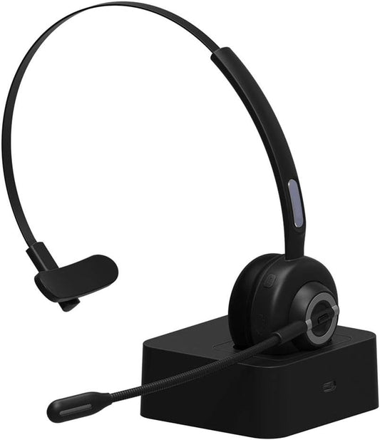 Cuffie Bluetooth Con Microfono, Auricolari over Ear V5.0, Senza Fili, Bluetooth, Con Base Di Ricarica, Cancellazione Del Rumore, Cuffie per Centro Chiamata, Skype