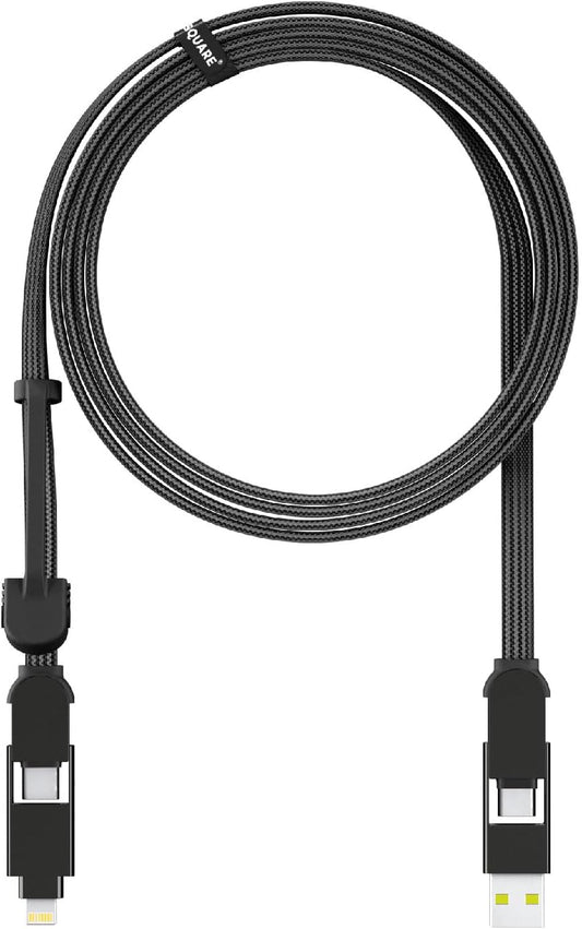 Incharge XL 200 Cm - Cavo USB Type-C, Cavo Universale Cellulare, Regalo Uomo, Caricatore Universale Cellulare 6 in 1, Gadget Tecnologico, Nero, Cavo Lightning Da 100W