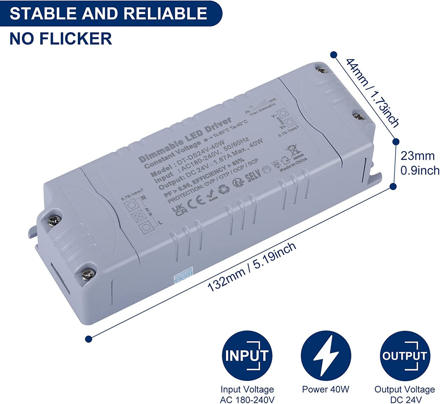 24V Alimentatore Dimmerabile TRIAC 40W 1.66A, Tensione Costante Trasformatore 180-240V AC Commutazione LED Driver Luci LED Adattatore per Strisce LED, Luce Dell'Armadio E G4 MR11 MR16