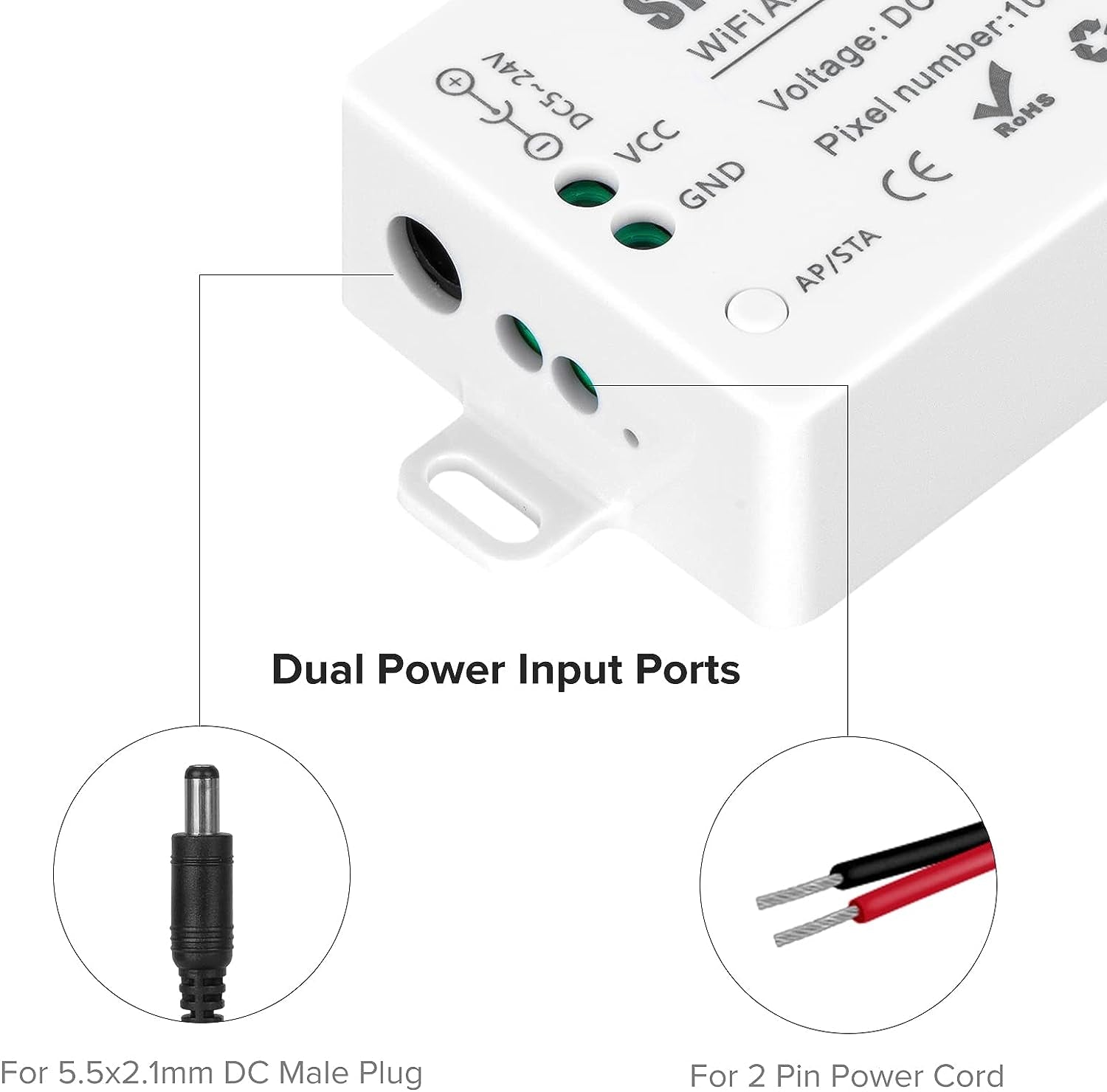 SP801E Wifi LED Controller WS2812B WS2811 Controllo AP+STA Dual Mode per SK6812 APA102C Digital IC LED Striscia Matrix Panel Modulo Luce Art-Net Colore Sogno APP Control DC5-24V