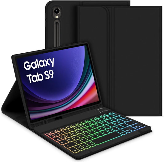 Tastiera Retroilluminata per Samsung Galaxy Tab S9 2023, QWERTZ Tastiera Retroilluminata Rimovibile Con Custodia per Galaxy Tab S9 11 Pollici 2023 (SM-X710/SM-X716B/SM-X718U), Nero