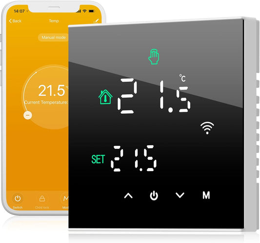 Beok Termostato Intelligente Wifi, Termostato Caldaia Programmabile per Riscaldamento Caldaia Acqua/Gas, Montaggio a Parete Con Display LCD Digitale, 3A TGW60B-WIFI-WPB Nero