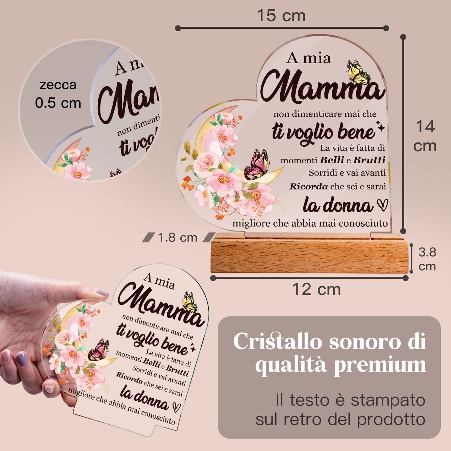 Regalo Mamma Compleanno - Placca Acrilica, Da Parte Di Figlio, Con Belle Frasi, Ringraziamento per Matrigna