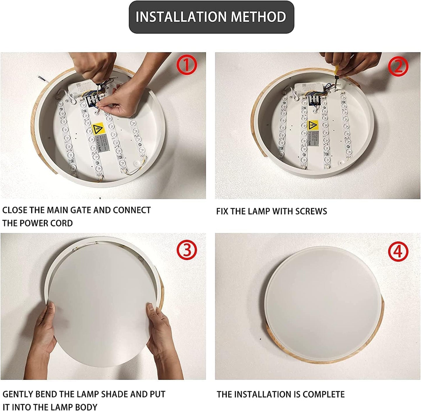 Lampada Da Soffitto, 24W Dimmerabile Led Plafoniera Legno, Regolabile 3000K/4500K/6500K Tramite Interruttore a Muro, 12 Pollici Plafoniera Moderna per Camera Da Letto Corridoio Balcone, Nero