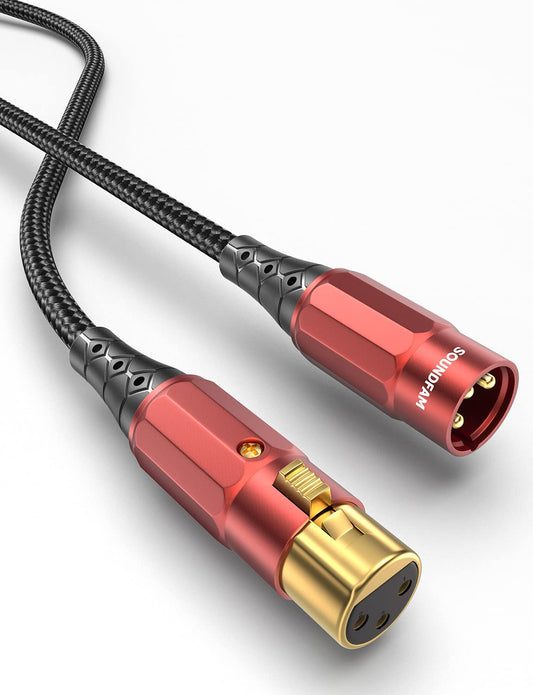 Cavo XLR Maschio a Femmina Premium per Microfono, Placcato Oro 24 K, Doppia Schermatura – (Rosso Vinaccia, 2 M)