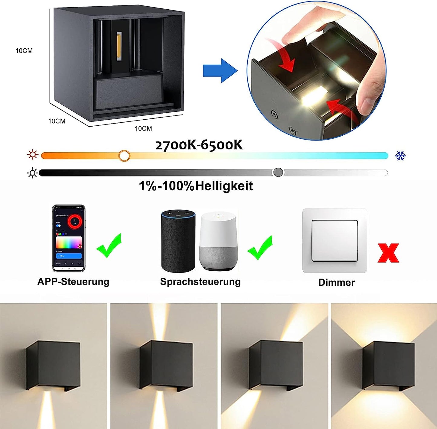 Lampada Da Parete LED Smart Wifi Interna/Esterna (Nero)