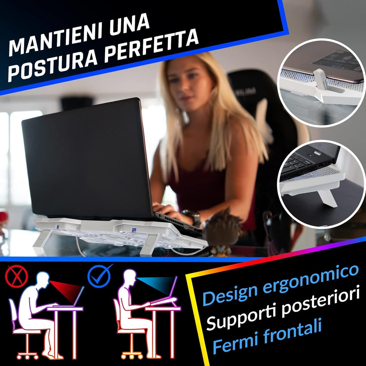 Wind - Base Di Raffreddamento PC Portatile + Più Di 500 000 Unità Vendute + NUOVA 2024 + Il Più Potente Supporto PC Portatile + Azione Rapida 1200 RPM + Gaming Laptop PS5 Et PS4 + Bianca