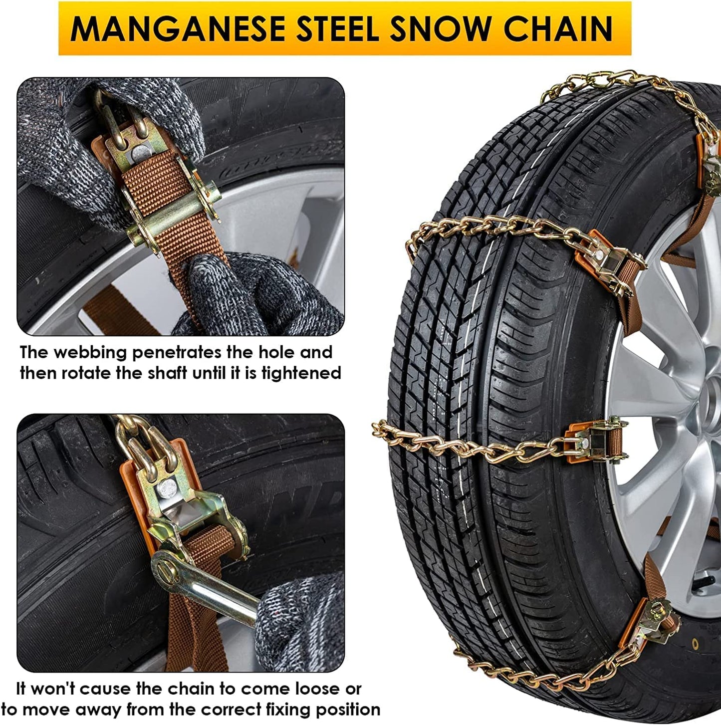 Catene Da Neve 8 Pezzi Catene Regolabili Antiscivolo Con Pala Da Neve in Plastica E Guanti Facile Da Installare Catena Da Neve Durevole per Auto, Camion, SUV Carreggiata Strade Innevate