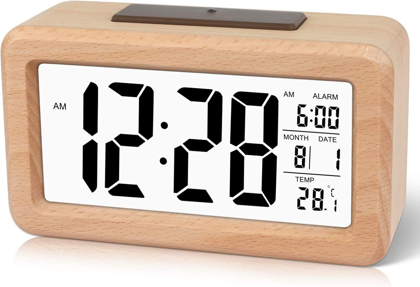 Sveglia Digitale in Legno Facile Da Impostare Con Temperatura, Data, Retroilluminazione, Snooze, per Camera Da Letto, Comodino, Casa, Ufficio, Senza Tick (Marrone Chiaro)