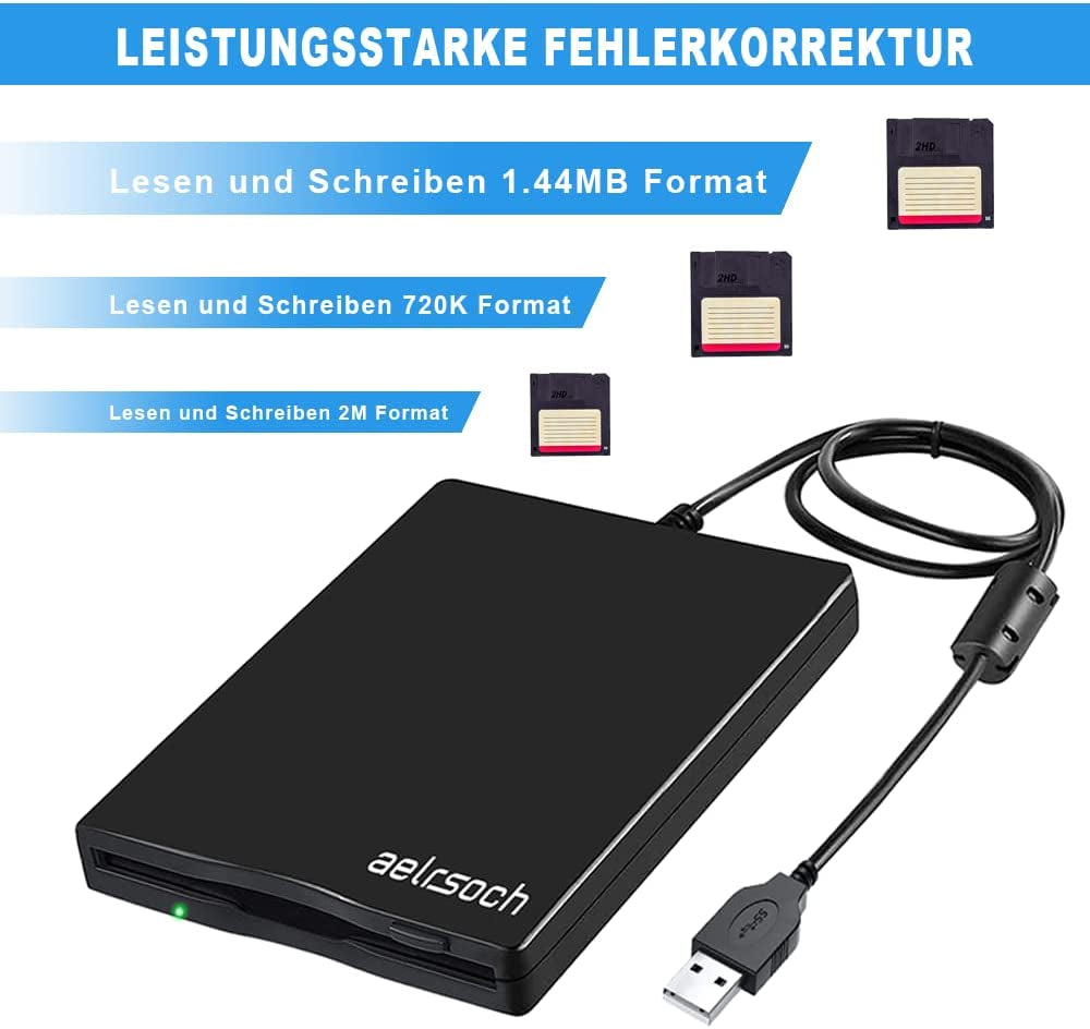 Lettore Floppy Disk Unità Floppy Esterna Lettore Floppy USB Da 3,5 Pollici Disco Floppy Portatile FDD Da 1,44 MB Adatto per PC Windows 2000 / XP / 7/8, Plug and Play (Nero)