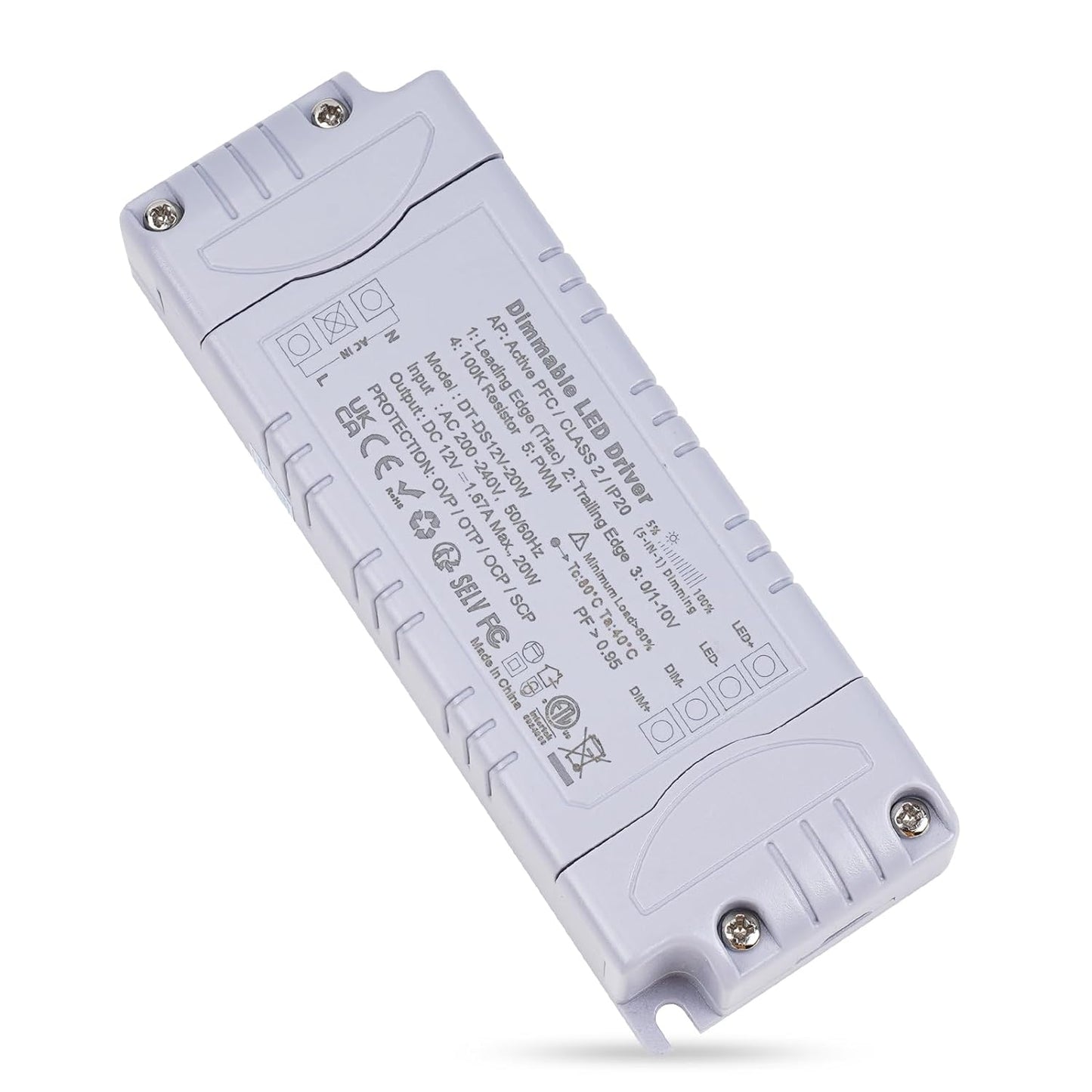 Trasformatore LED 12V 20W Dimmerabile, Triac & 0-10V&1-10V & PWM & Resistenza Da 100K, Alimentatore 12V 1.66A Di Tensione Costante, Driver LED AC 220V to DC Trasformatori Di Bassa Tensione