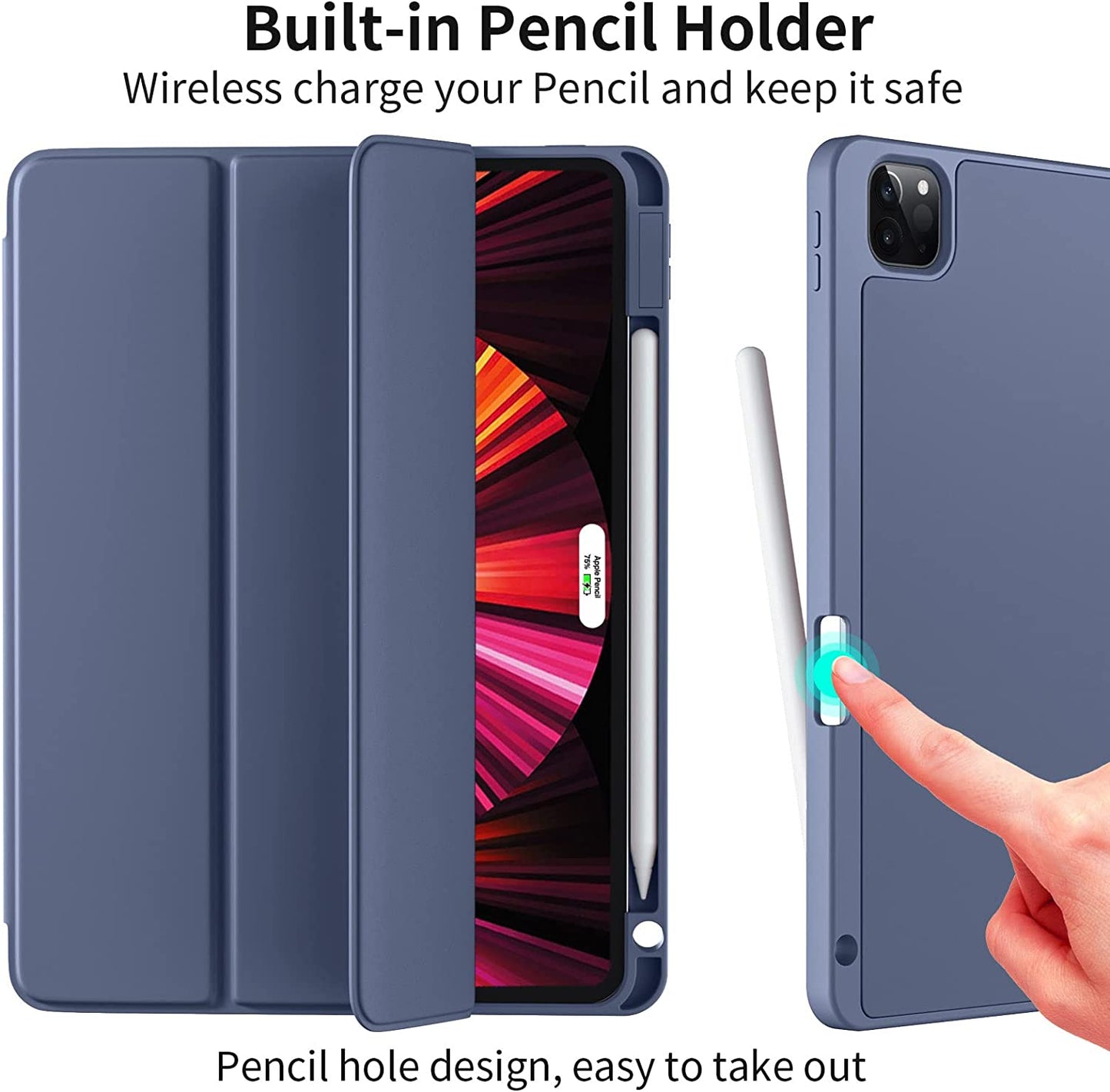 Custodia Compatibile Con Cover Ipad Pro 12.9 6A/5A/4A/3A Generazione, Cover Posteriore Flessibile in TPU Con Portamatite per Ipad Pro 12.9 2022/2021/2020/2018, Blu Grigio