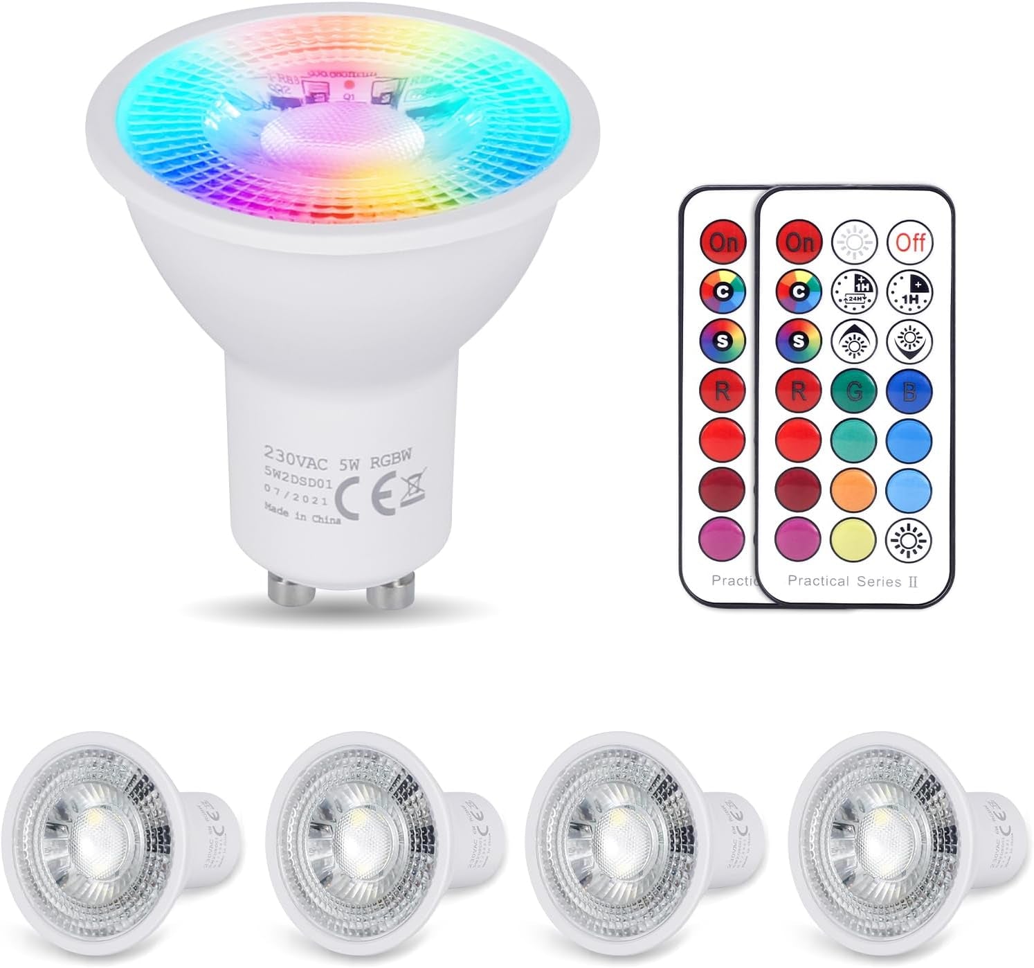 4 Confezione Lampadina GU10 LED Fredda, Dimmerabile 6W RGB 6000K Faretti, Lampadina Cambia Colore Con Telecomando，Equivalente a 50W,12 Colori 5 Modalità, per Camere Da Letto, Feste Faretto