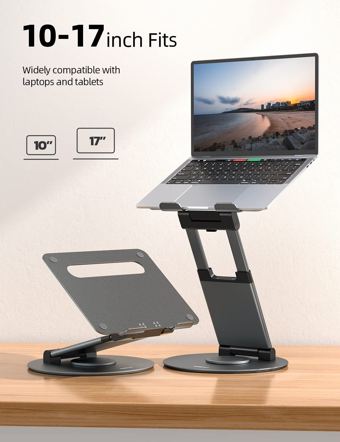 Supporto per Scrivania Regolabile per Computer Portatile Con Base Girevole a 360°, Supporto Ergonomico per Computer Portatile, Adatto per Tutti I Laptop Da 10 a 17 Pollici, Grigio