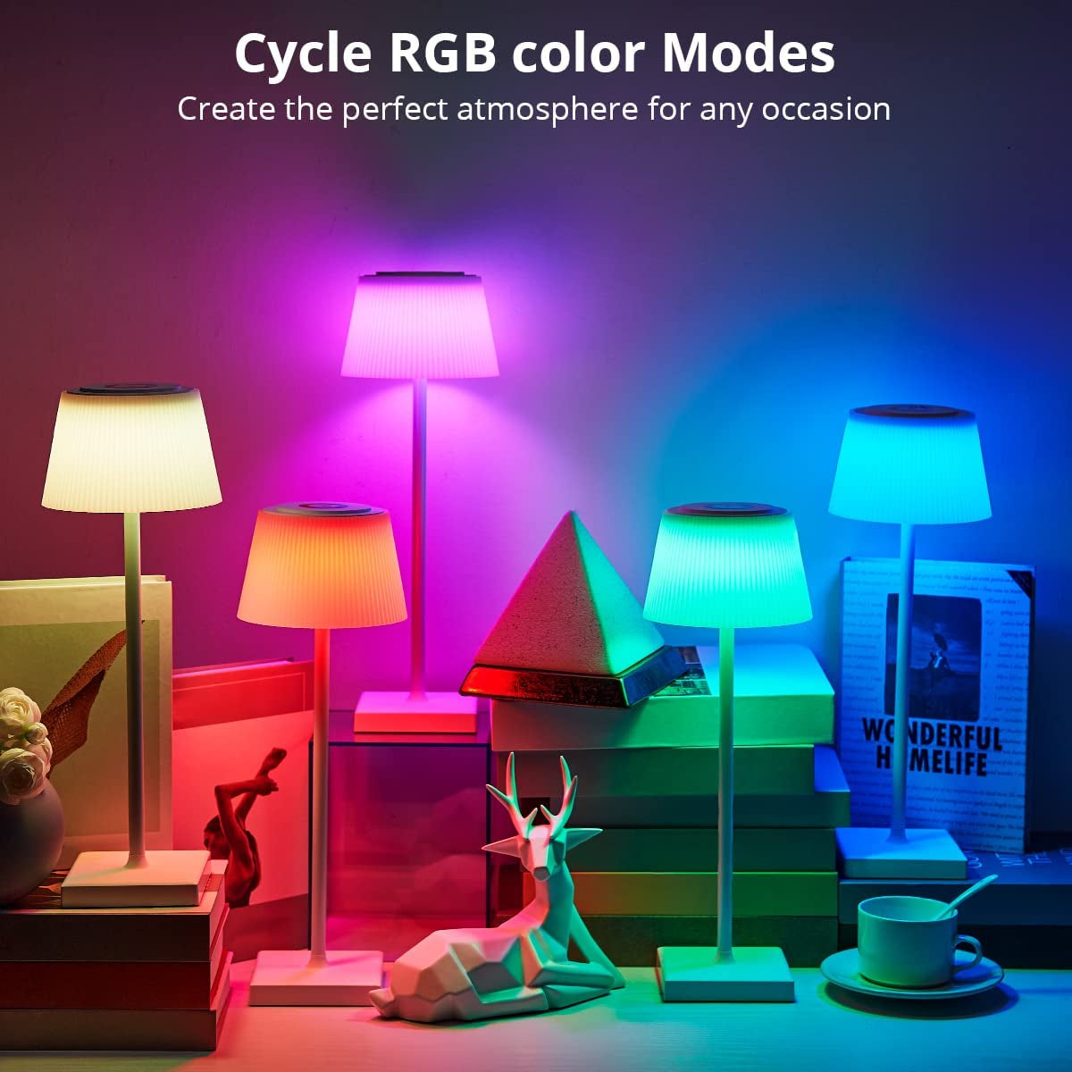 Lampada Da Tavolo LED Ricaricabile Senza Fili, RGB Lampada Touch Sense Dimmerabile 8 Colori per Camera, Ufficio, Bar, Ristoranti