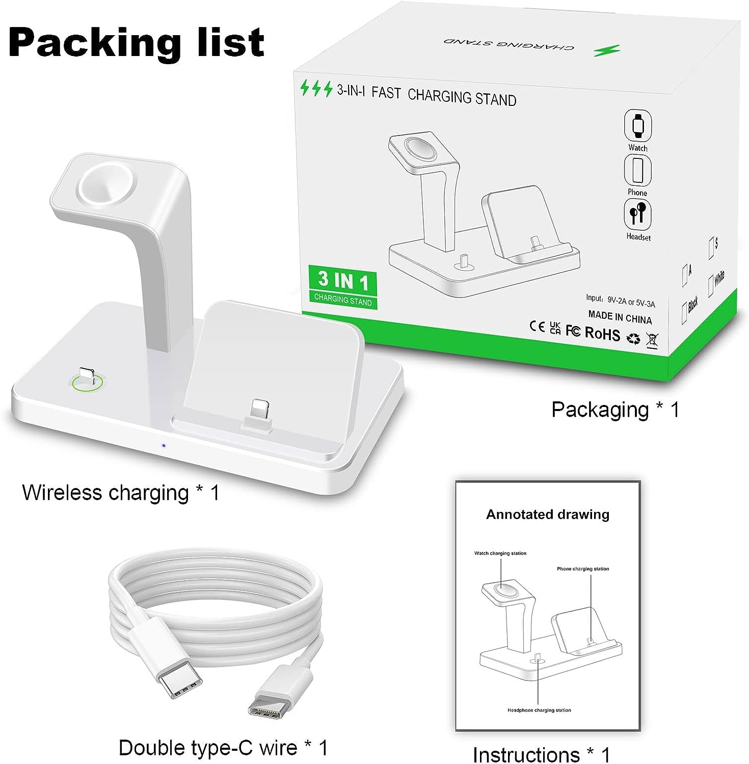 Stazione Di Ricarica 3 in 1 per Dispositivi Apple, Stazione Di Ricarica Rapida 3 in 1, Compatibile Con Apple Watch 8/Ultra/Se/7/6/5/4/3/2, Ricarica Diretta per Iphone 14/13/12/11/7/6/5 E Airpods