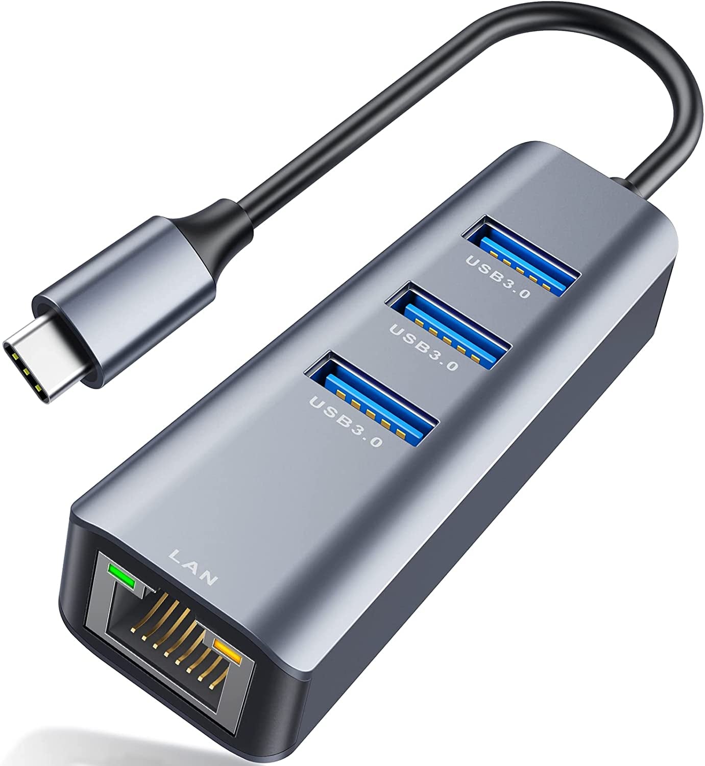 Adattatore Da Ethernet a USB C, Adattatore  4 in 1 Da USB C a Ethernet, Con 3 Porte USB 3.0, per Macbook Pro 2019/2018/2017, Chromebook, Linux E Altri Dispositivi Di Tipo C