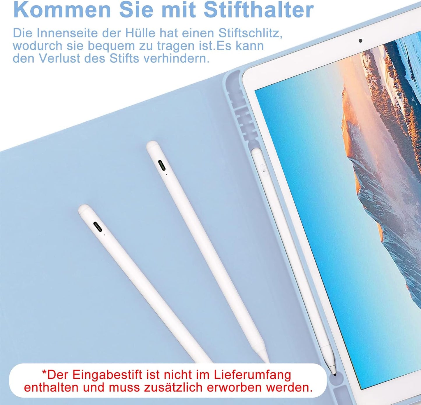 Custodia per Tastiera per Ipad 9.Gen 2021/8.Gen 2020/7.Gen 2019 10,2 Pollici, Layout QWERTZ Tastiera Rimovibile, Custodia Con Portapenne per Ipad 10.2 Pollici 2019-2020, Blu Chiaro