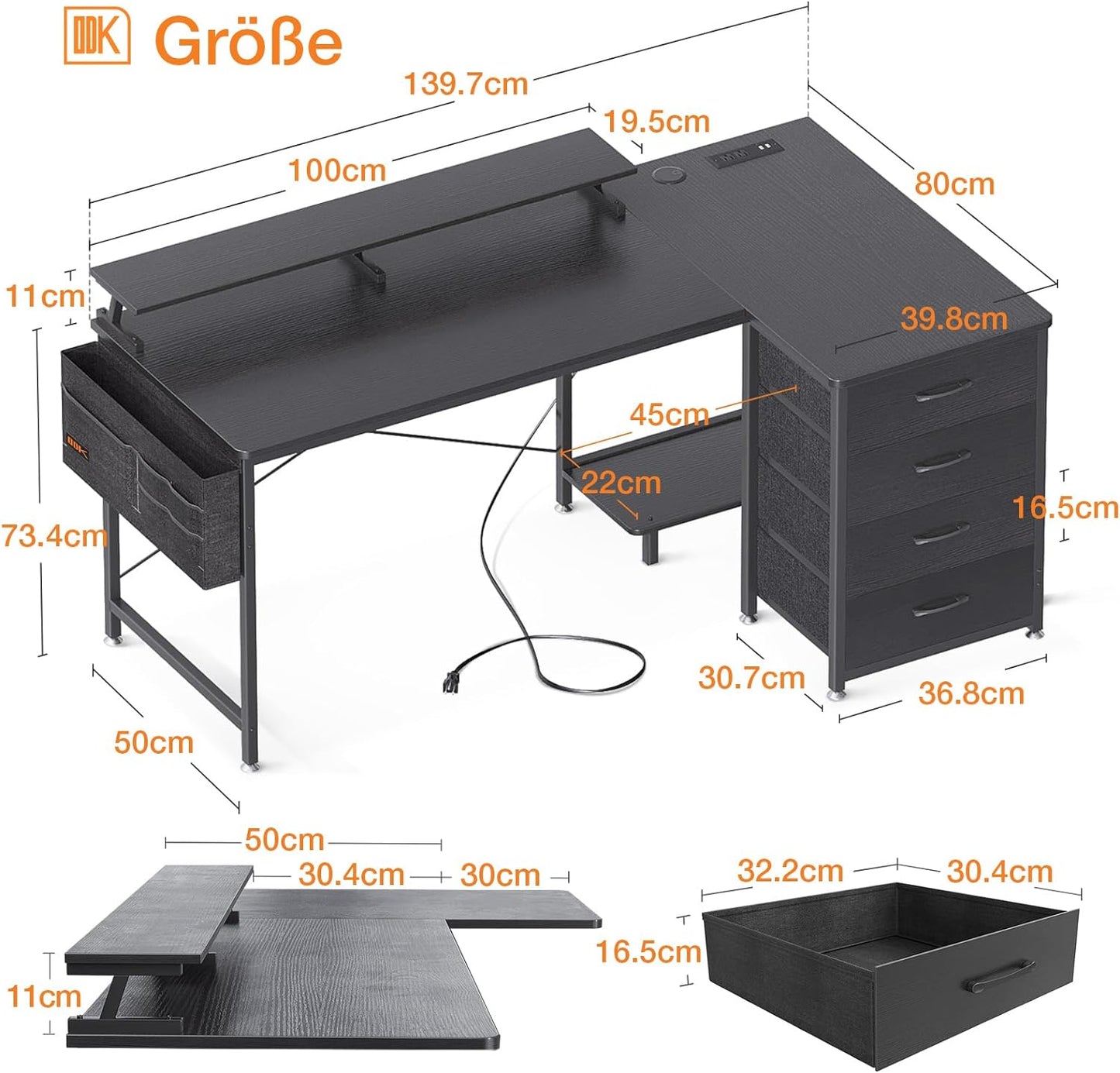 Scrivania Angolare Angolo per Computer, Scrivania a Forma Di L Con Porta Di Ricarica USB E Presa Di Corrente Postazione Da Lavoro per Casa Ufficio Scrivania Gaming Tavolo (140X80X84.7Cm, Nero)