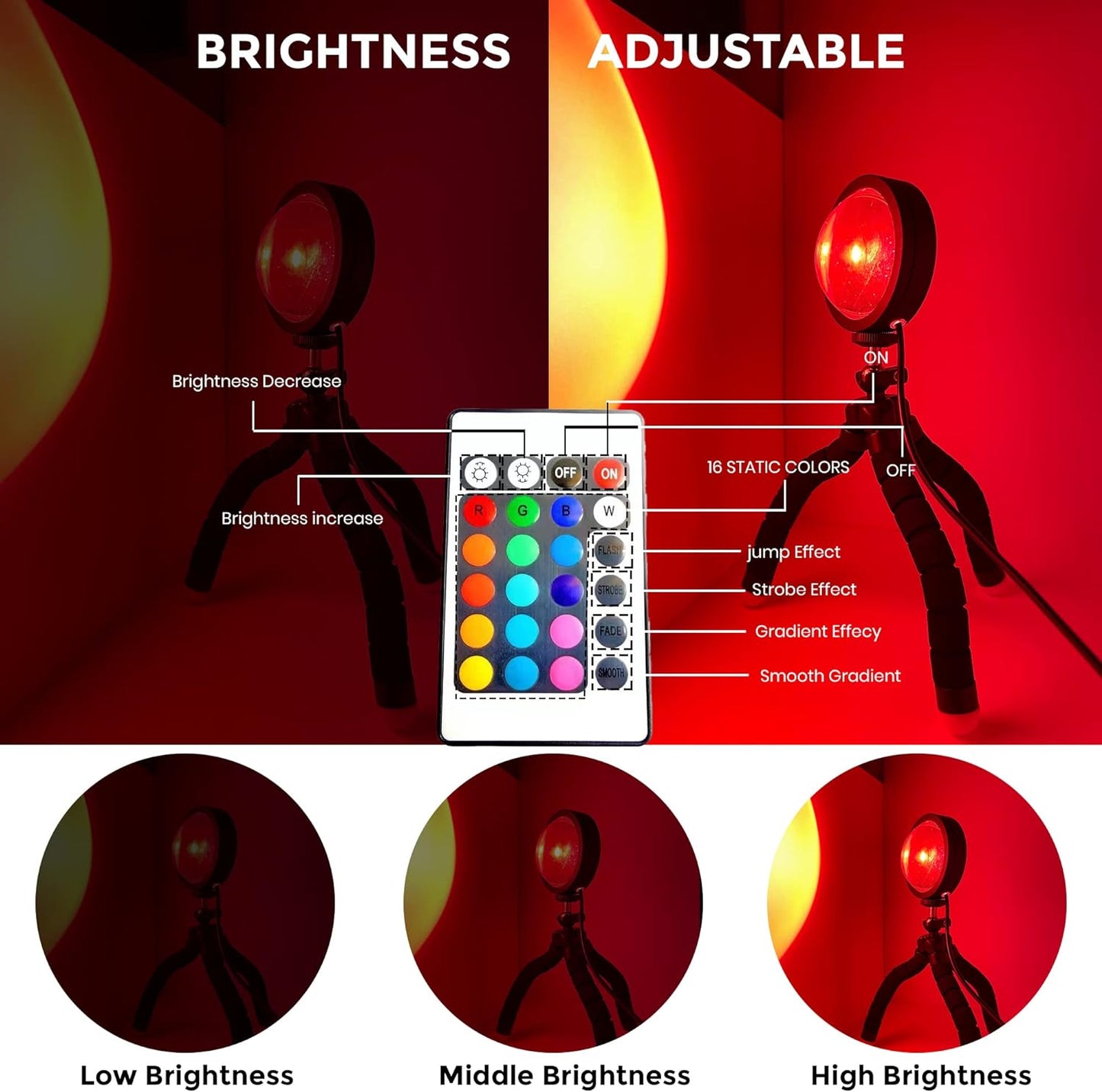 Sunset Lamp Pro RGB 16 Colori in 1 Lampada Tramonto Colorata, LED Lamp Telecomando E App, Rotazione a 360°, Lampada a Proiezione Sunset Luce Notturna a Led (Model 1)