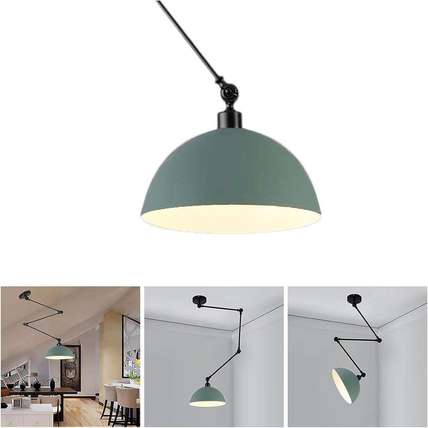 Lampade a Sospensione Moderne, E27 Lampadario a Sospensione Con Braccio Regolabile, Paralume in Metallo, Plafoniera per Soggiorno Sala Da Pranzo Camera Da Letto, Ø30Cm (Grigio)