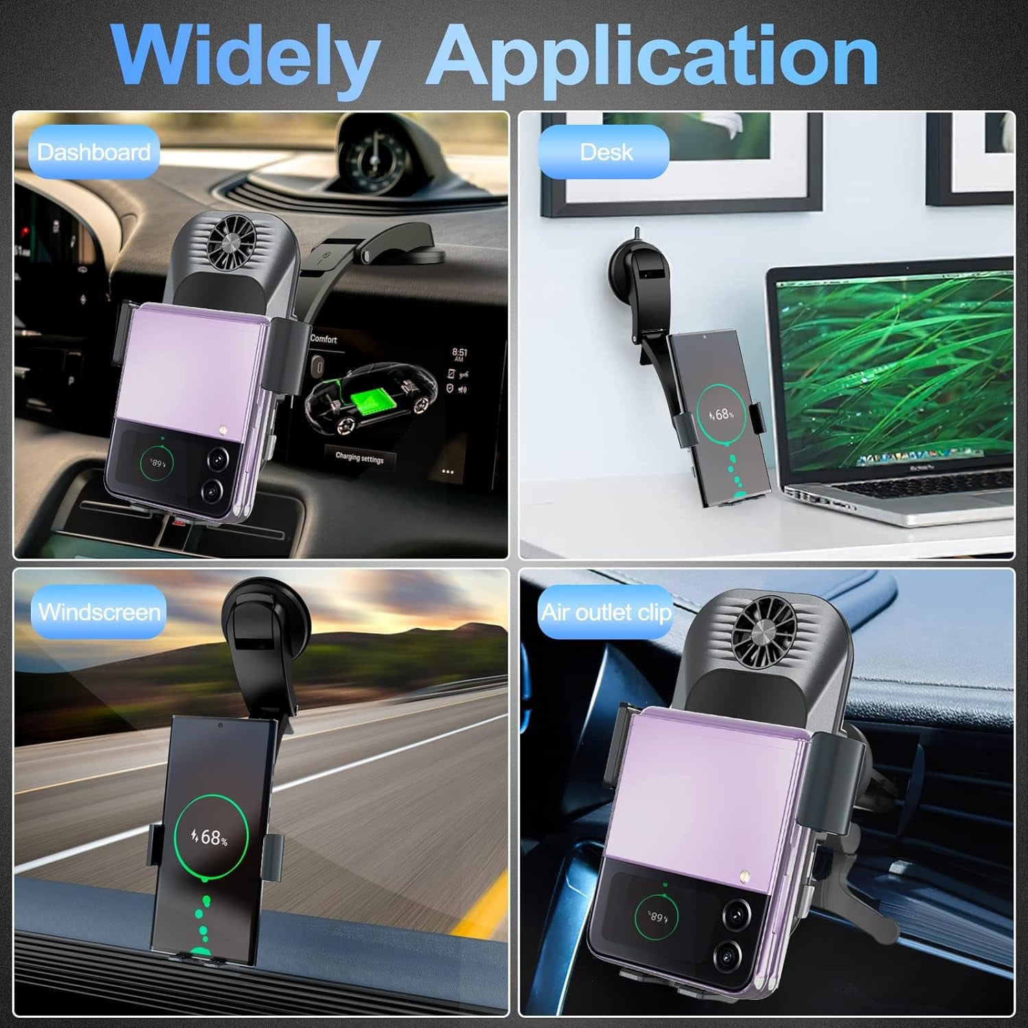 Doppia Bobina Caricatore Auto Wireless 15W Qi Caricabatteria Da Auto Induzione Adattatore Caricabatterie Veloce Telefoni QC 3.0 per Samsung Galaxy Z Flip 4/3/2 Iphone 14/13 Huawei Google Nero
