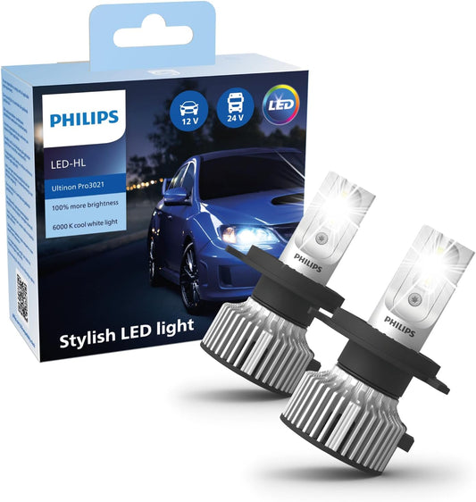 Philips Ultinon Pro3021 LED Lampadina Fari Auto (H4), Luce Bianca Fredda Da 6.000K, Confezione Doppia