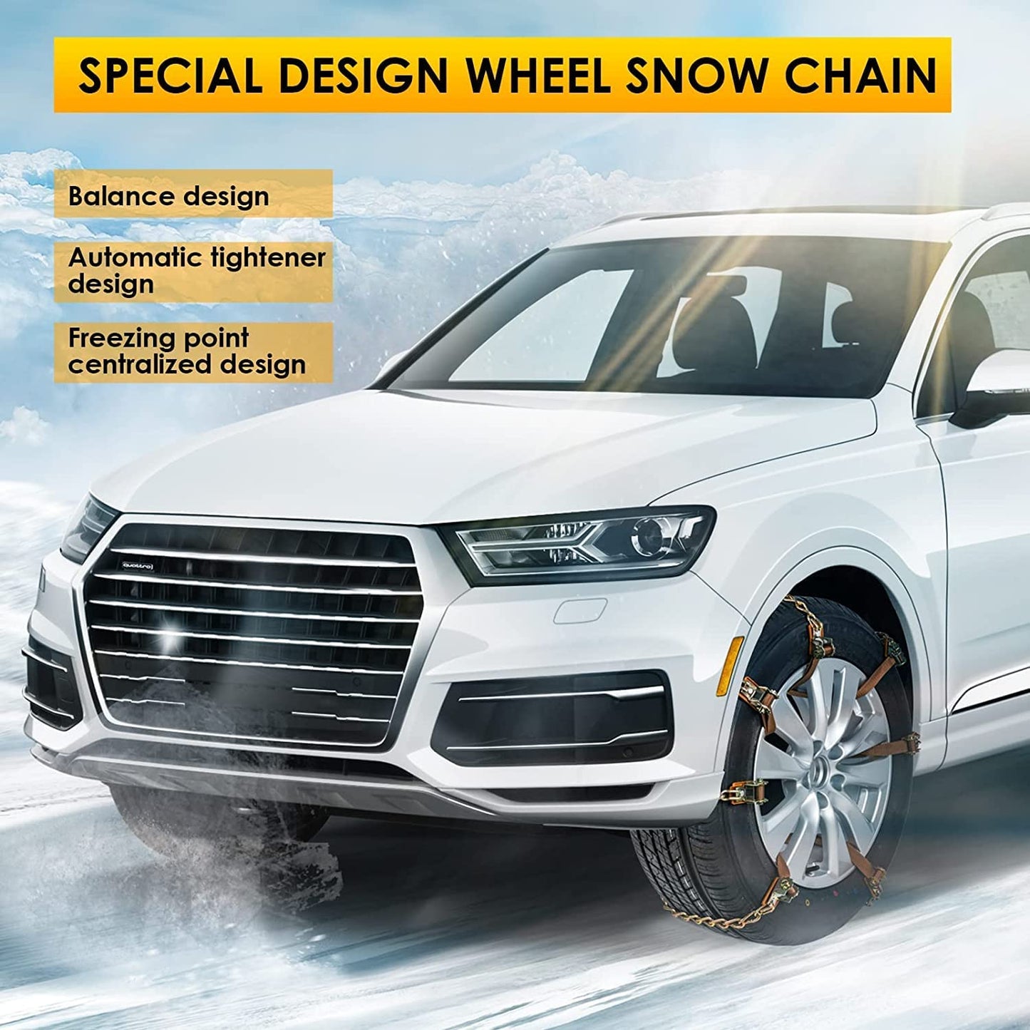 Catene Da Neve 8 Pezzi Catene Regolabili Antiscivolo Con Pala Da Neve in Plastica E Guanti Facile Da Installare Catena Da Neve Durevole per Auto, Camion, SUV Carreggiata Strade Innevate