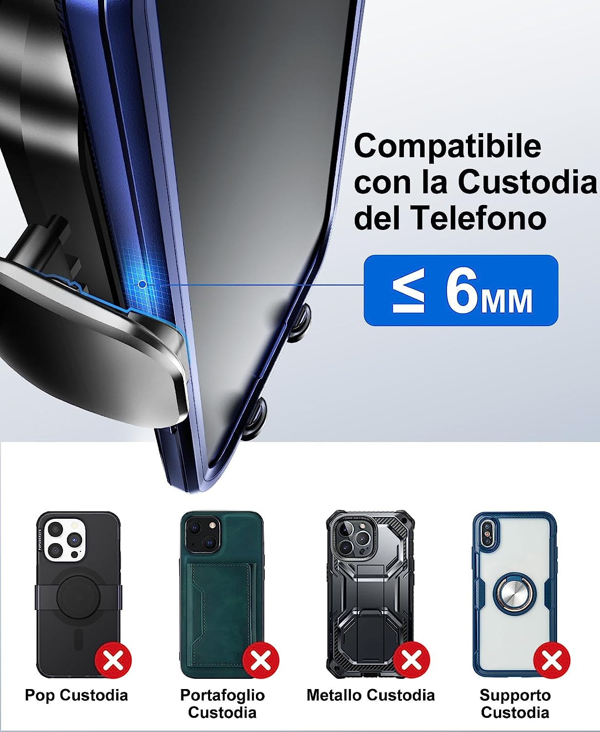 15W Qi Caricatore Wireless Auto, Ricarica Wireless Auto-[360° Rotazione] [Auto-Bloccaggio] Porta Cellulare Auto per Iphone 15 14 13 12 Pro Max Mini Plus, Galaxy S22/S23