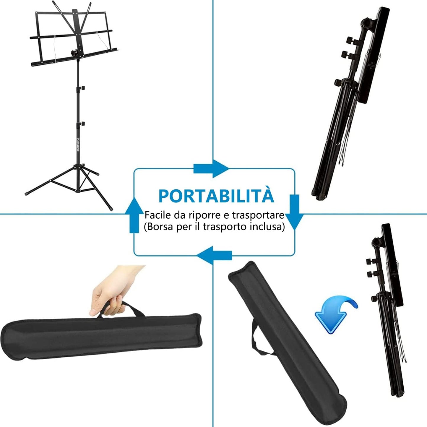 Leggio, Kasonic 2 in 1 Leggio per Spartiti Pieghevole a Doppio Uso E Supporto per Libri Da Tavolo, Portatile E Leggero Con Supporto per Clip per Spartiti