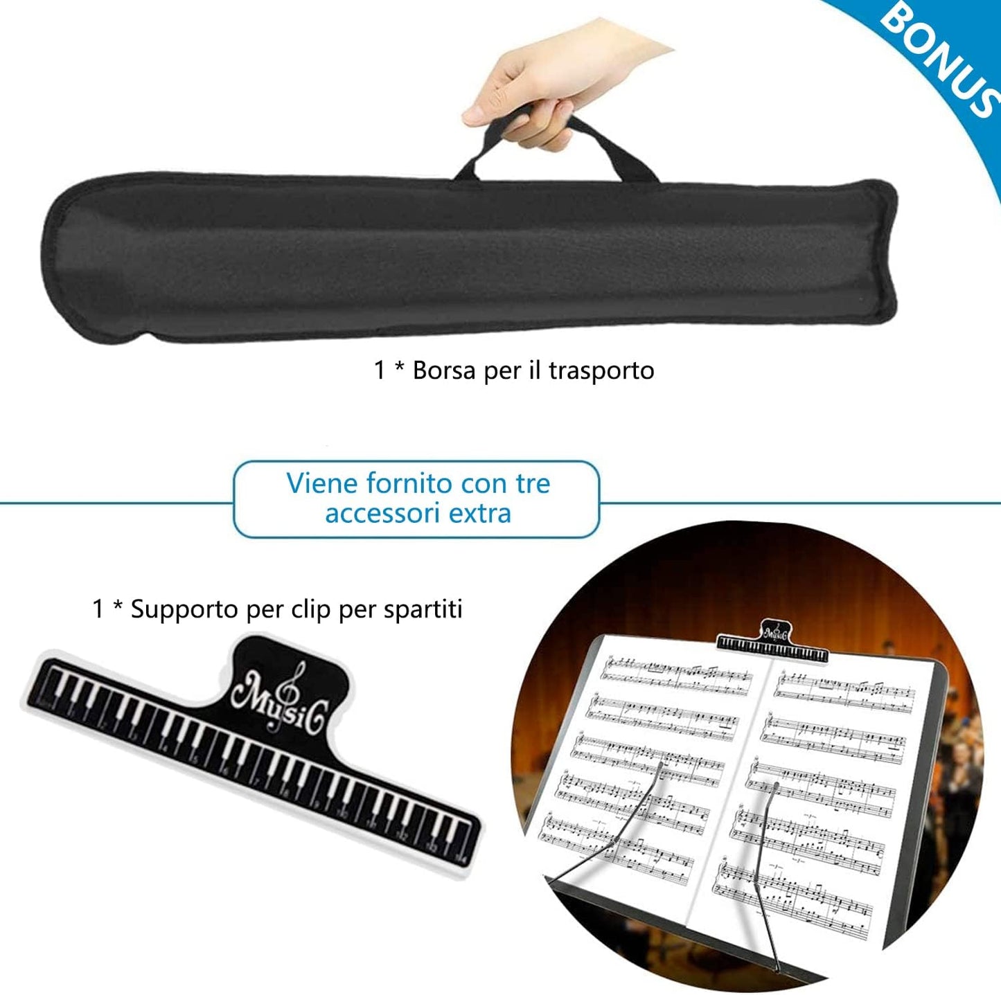 Leggio, Kasonic 2 in 1 Leggio per Spartiti Pieghevole a Doppio Uso E Supporto per Libri Da Tavolo, Portatile E Leggero Con Supporto per Clip per Spartiti