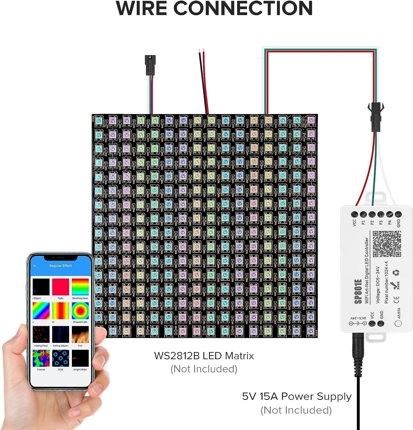 SP801E Wifi LED Controller WS2812B WS2811 Controllo AP+STA Dual Mode per SK6812 APA102C Digital IC LED Striscia Matrix Panel Modulo Luce Art-Net Colore Sogno APP Control DC5-24V