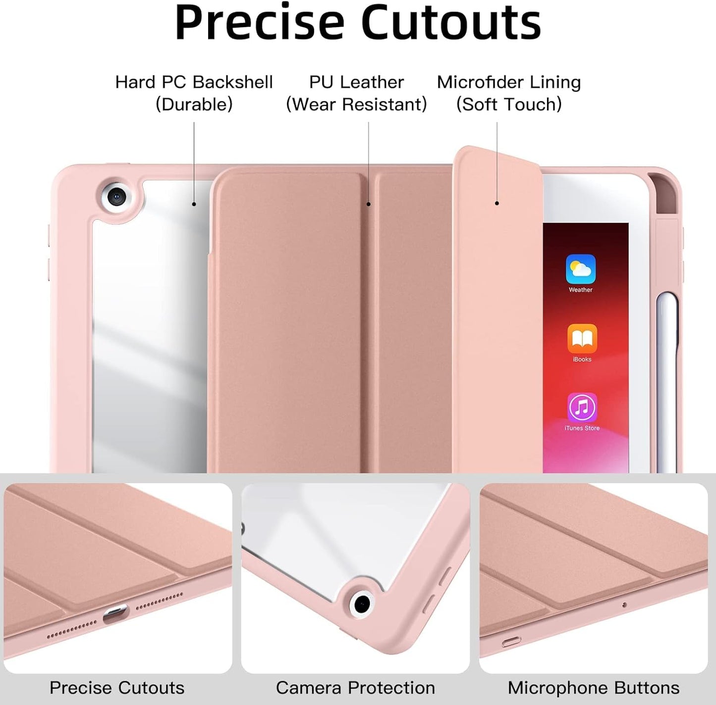 Trasparente Cover per Ipad 9A/8A/7A Generazione 10,2 Pollici (2021/2020/2019) Con Portapenne, Custodia Del Paraurti a Prova Di Shock Con Shell Posteriore Trasparente, Rosa