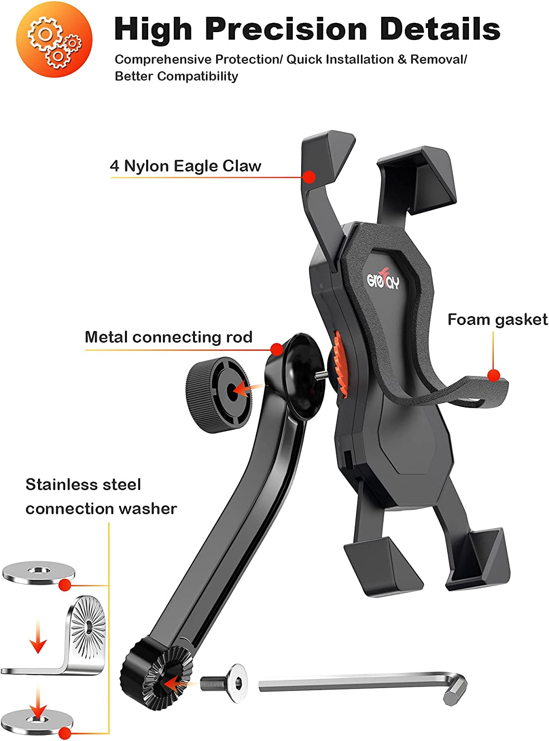 Motociclo Supporto per Smartphone per Telefono Moto Supporti Specchietto Retrovisore Con 360° Rotazione per Smartphone Da 3.5-6.5 Pollici