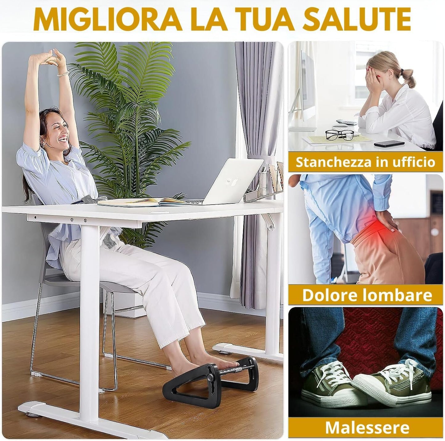 Poggiapiedi Da Ufficio, Poggiapiedi Ergonomico per Scrivania Con Funzione Di Massaggio, Nero