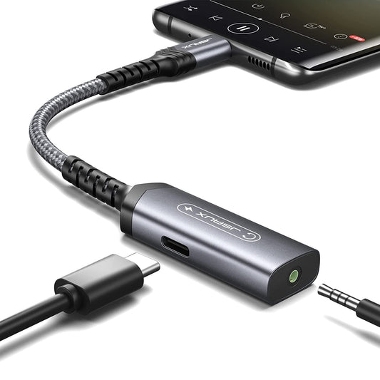USB-C - Adattatore per Cuffie E Ricarica, Tipo C a Jack Da 3,5 Mm, Adattatore 2 in 1 USB-C Audio per Samsung S20/S20+/Note 10