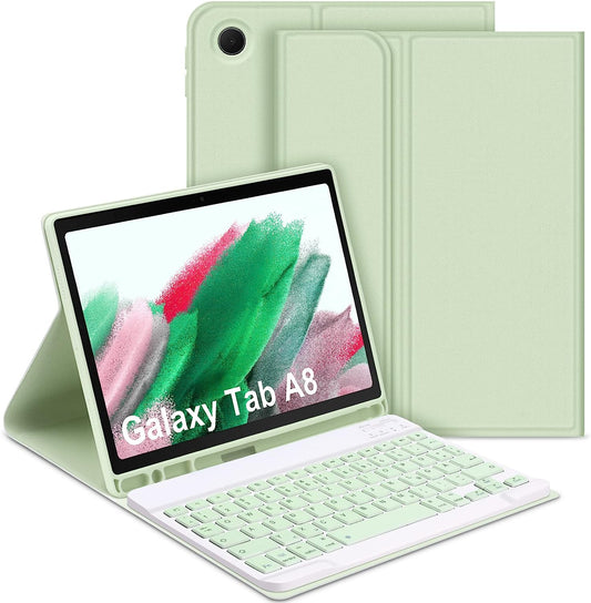 Custodia per Tastiera per Samsung Galaxy Tab A8 10,5" 2022, QWERTZ Tastiera Rimovibile Con Custodia Protettiva per Galaxy Tab A8 10,5 Pollici 2022 (SM-X200/X205/X207), Verde