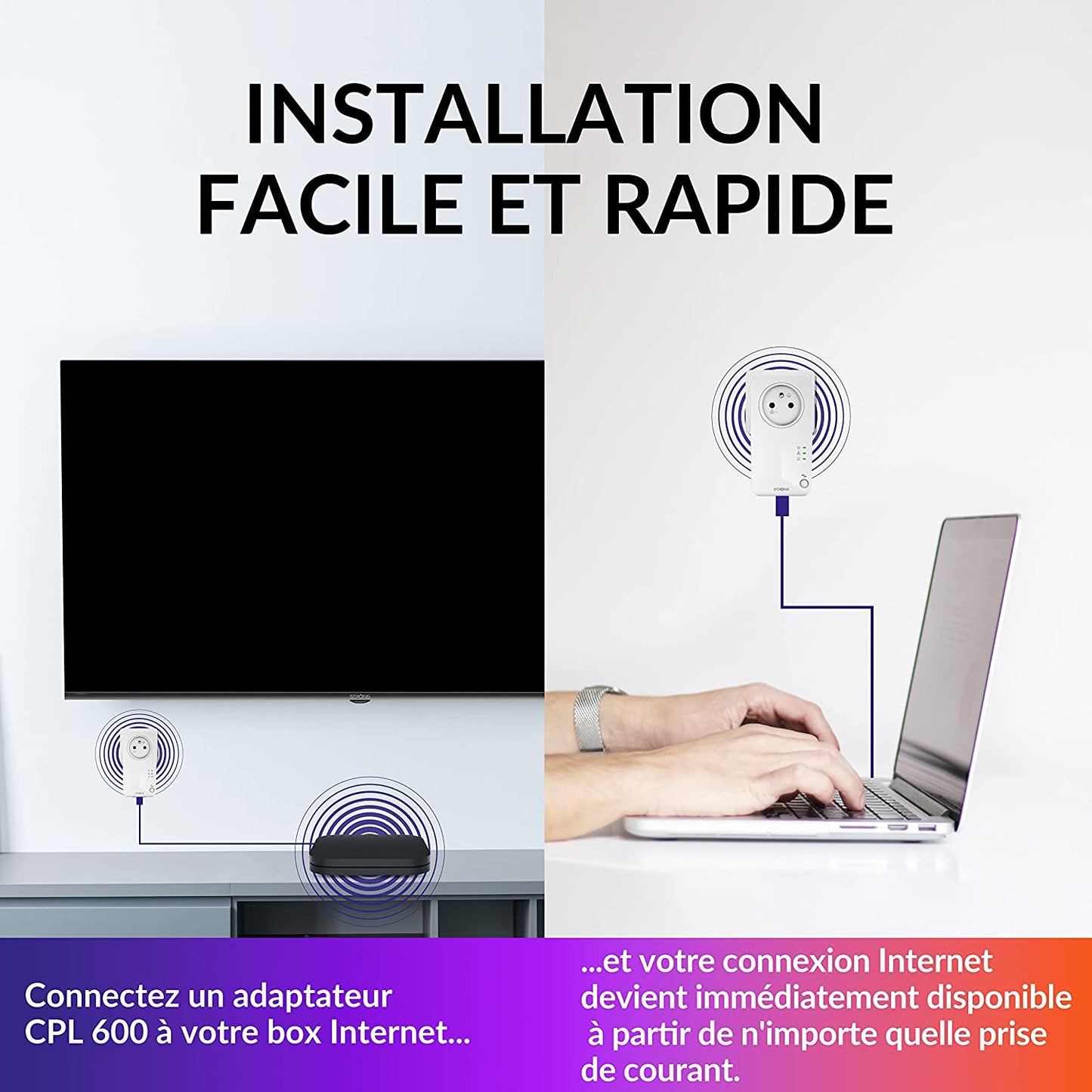 Confezione Da 2 Prese CPL Da 600 Mbps, Presa Filtrata E Porta Ethernet, Compatibile Con Box Internet, Ideale per Multitv, Nessuna Configurazione, Pronta All'Uso (2 CPL600 Mbt/Porta RJ45)