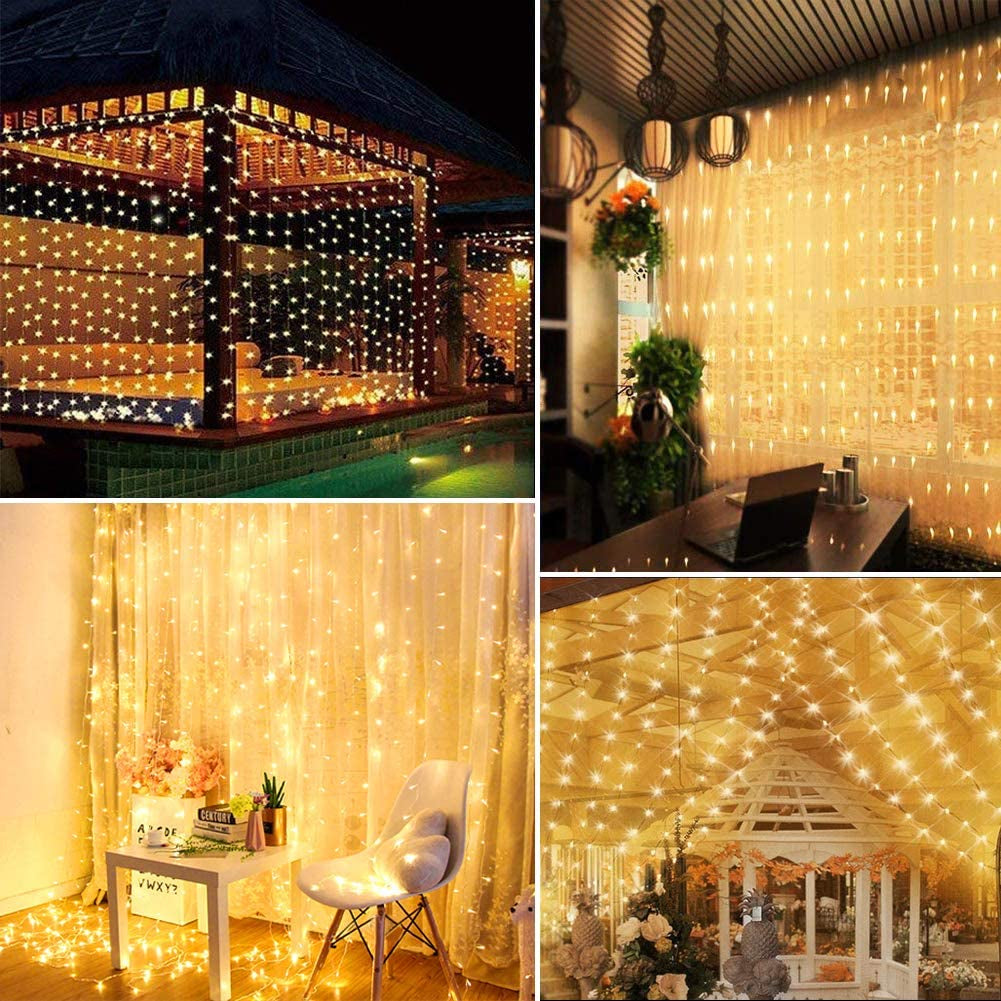 Tenda Luminosa - Luci Da Esterno Giardino, 3M 300LED Luci Led Decorative per Natale 8 Modalità Luci Led Luminarie Da Esterno per Anno Nuovo, Matrimonio, Portico, Casa, Interno, Luminarie Da Esterno