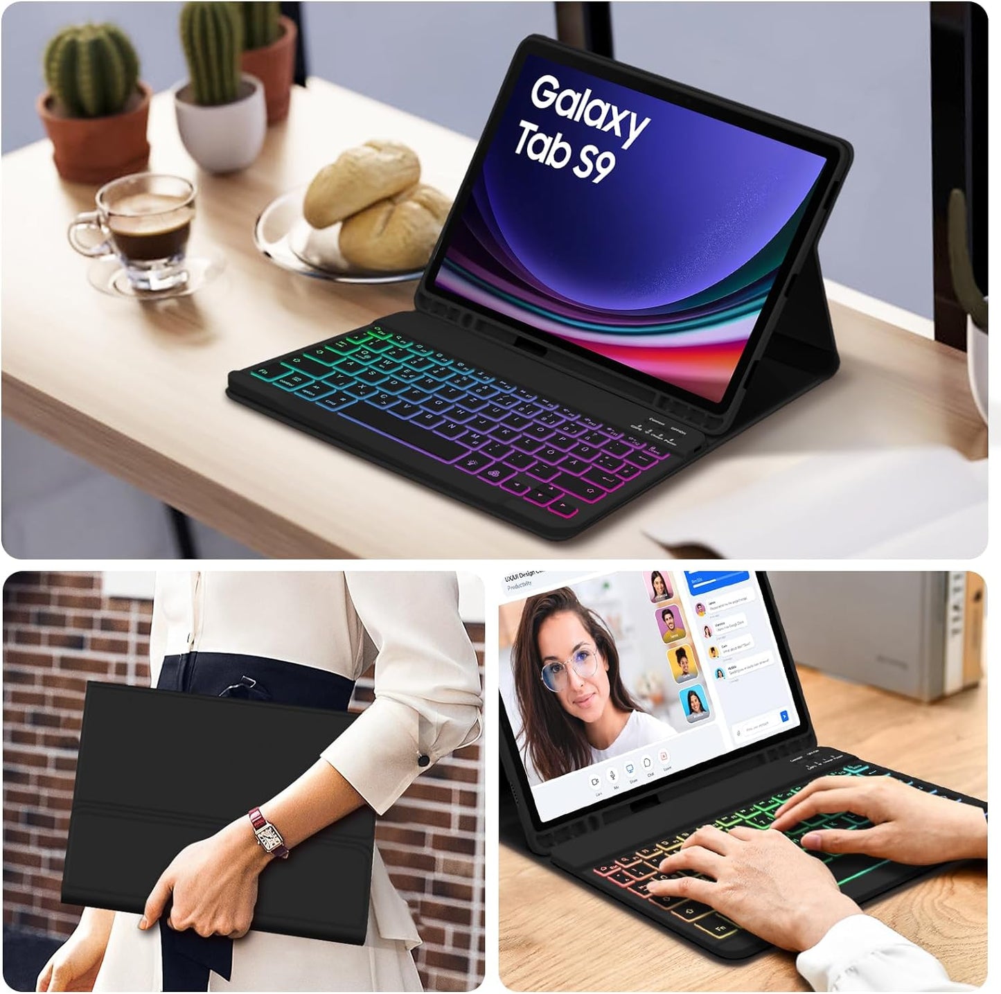Tastiera Retroilluminata per Samsung Galaxy Tab S9 2023, QWERTZ Tastiera Retroilluminata Rimovibile Con Custodia per Galaxy Tab S9 11 Pollici 2023 (SM-X710/SM-X716B/SM-X718U), Nero