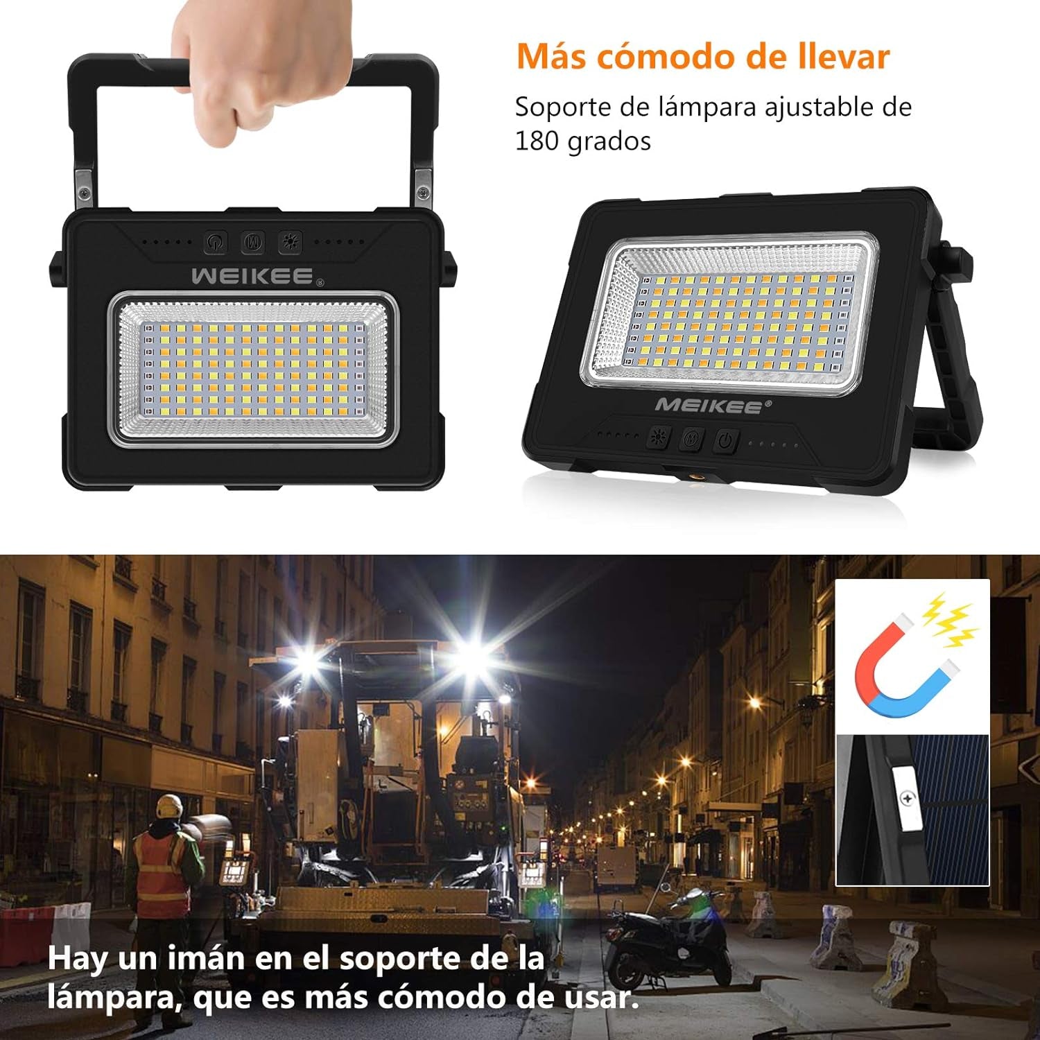 EIKEE Faretto Led Ricaricabile, Luce Di Lavoro 1000LM Portatile 3 Colori E 5 Luminosità